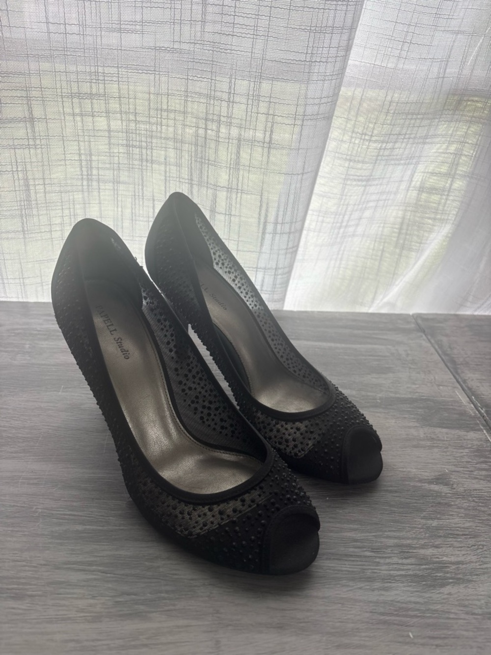 Adrianna Papell Black Embellished Peep-Toe Heels